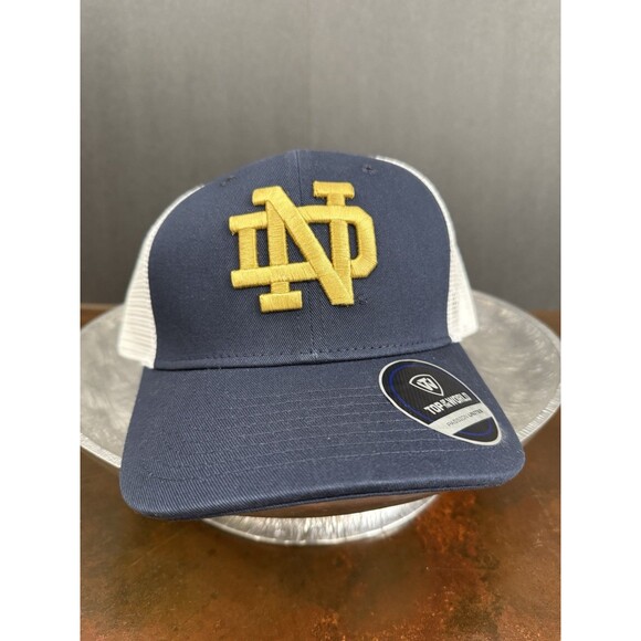 Notre Dame Fighting Irish Top Of The World Trucker Snapback Hat Navy Gold - Picture 1 of 11